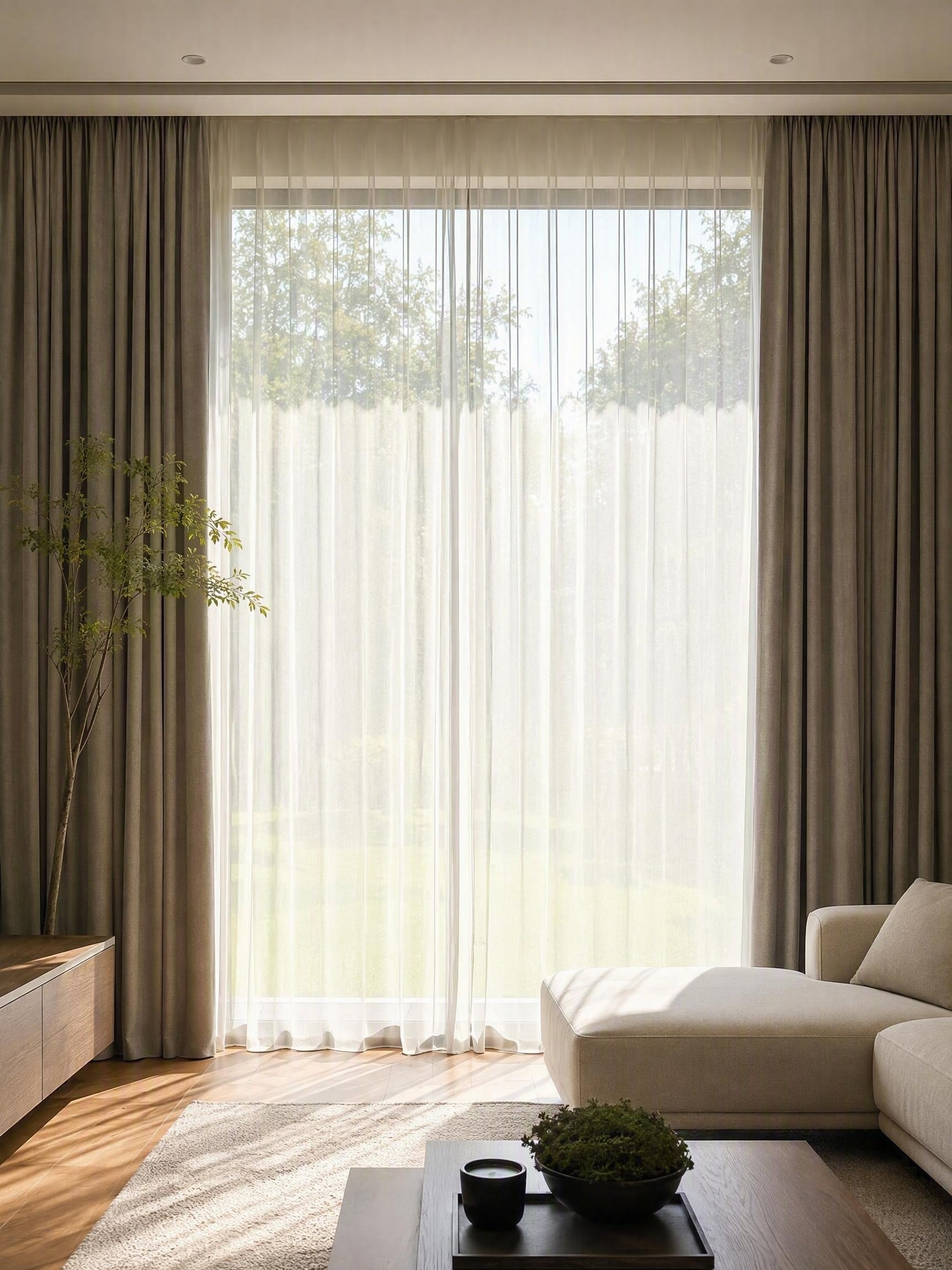 Linen and sheer double layered curtains