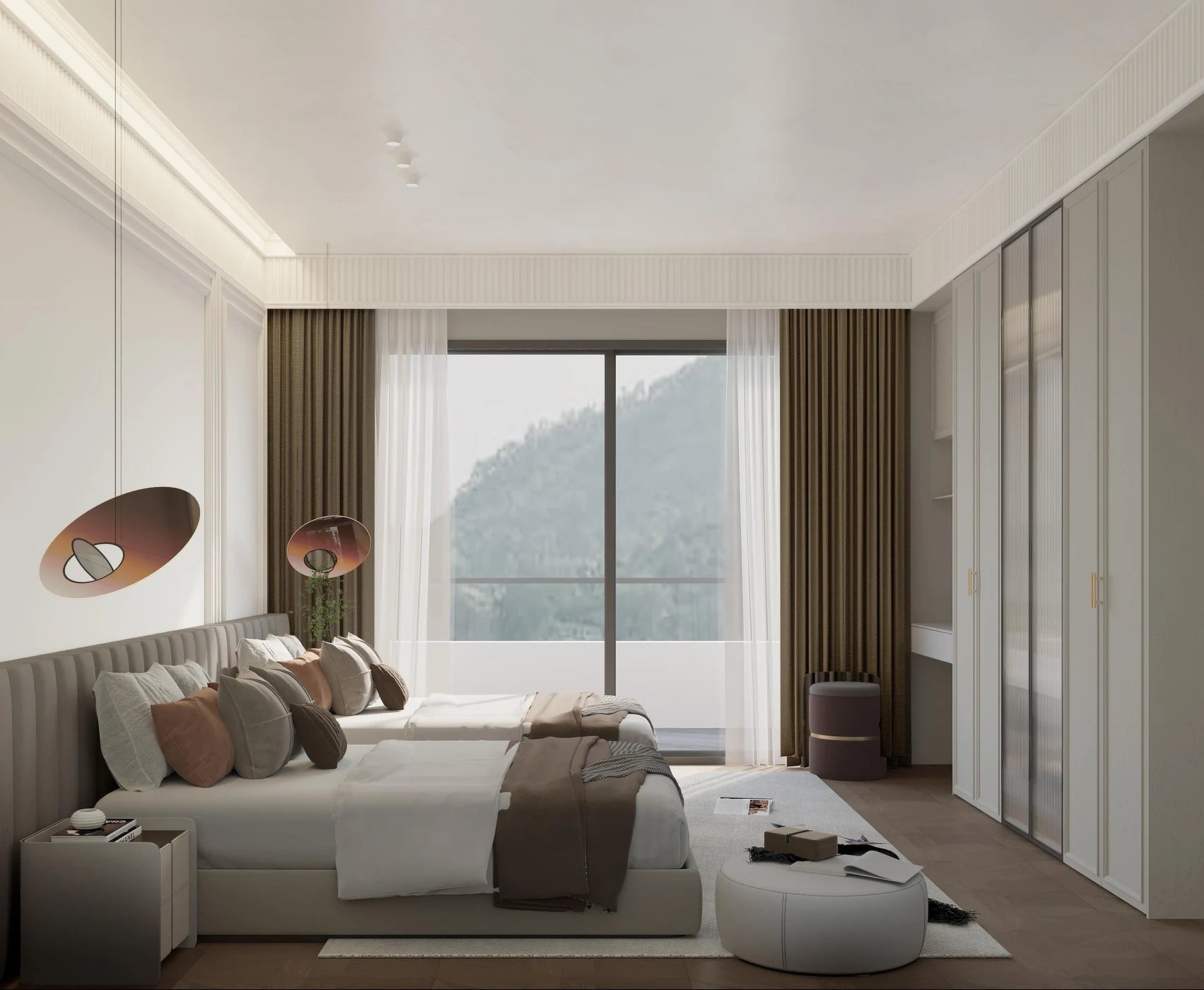 Bedroom drapery and sheers with soft daylight