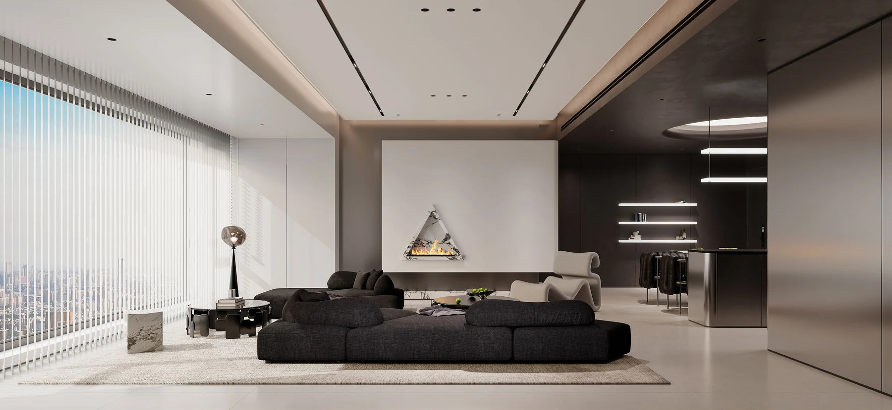 Expansive sheers in a modern living room