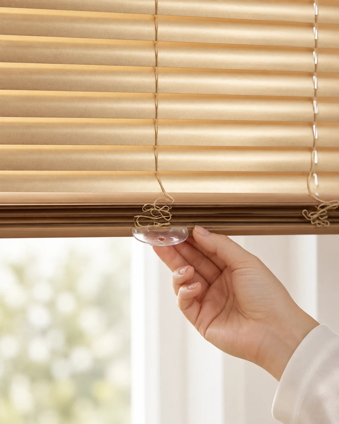 C-profile aluminum blinds · Bottom rail and control detail