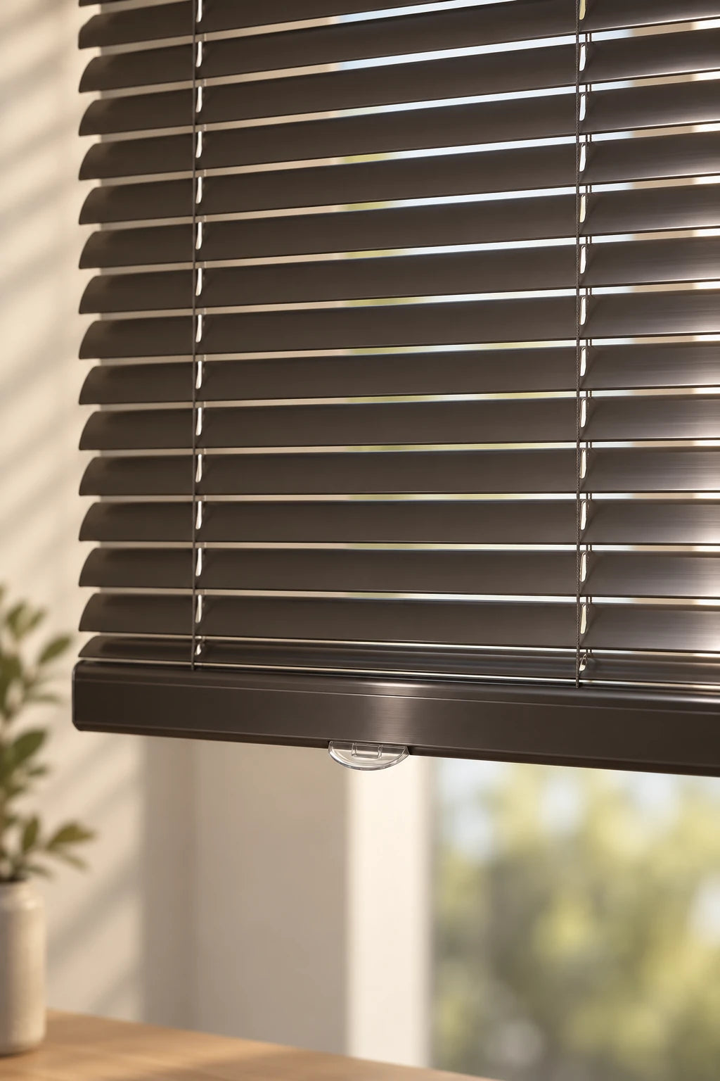 Cordless aluminum blind · Bottom rail and control detail