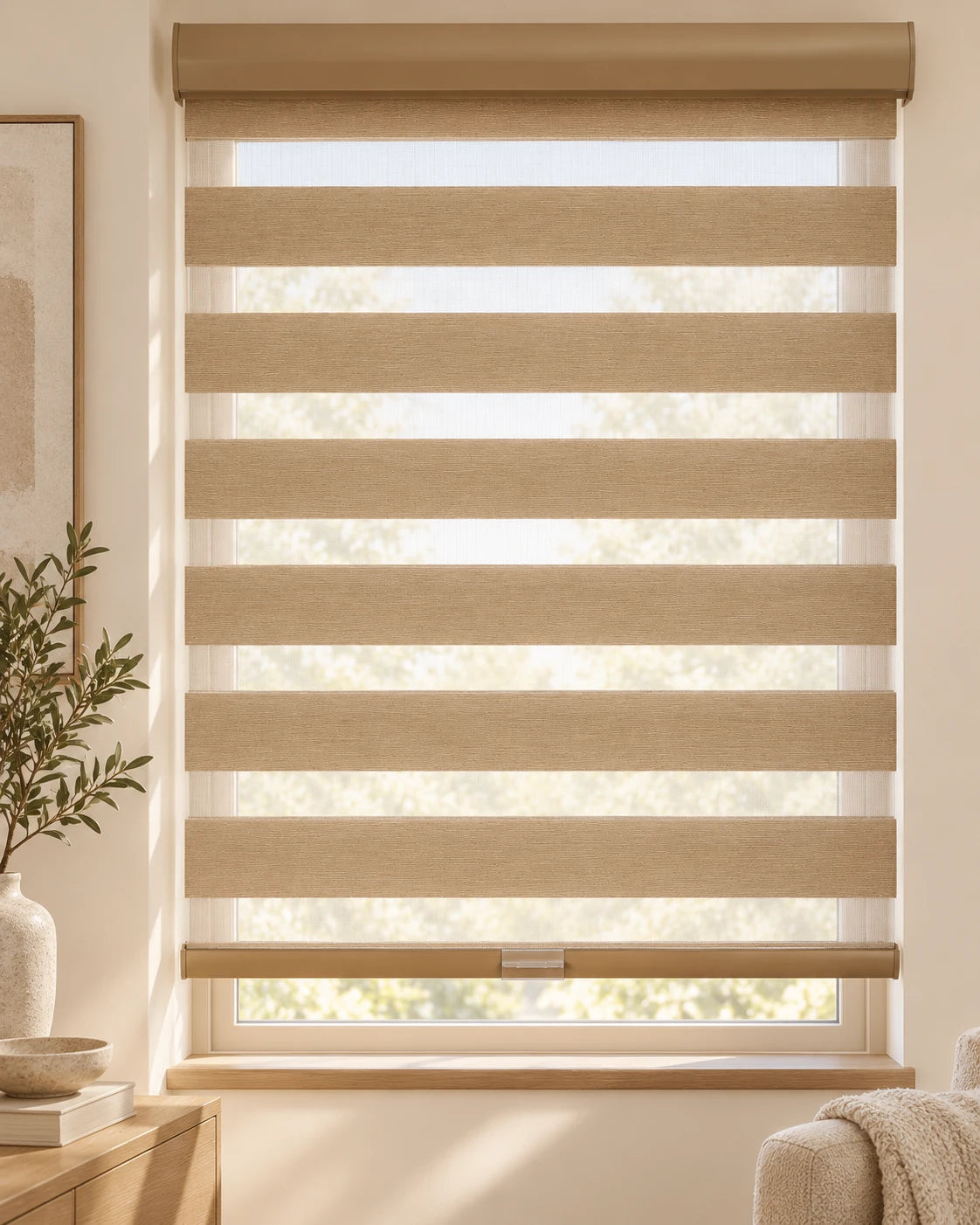 Light-filtering zebra shade · Alternate interior view
