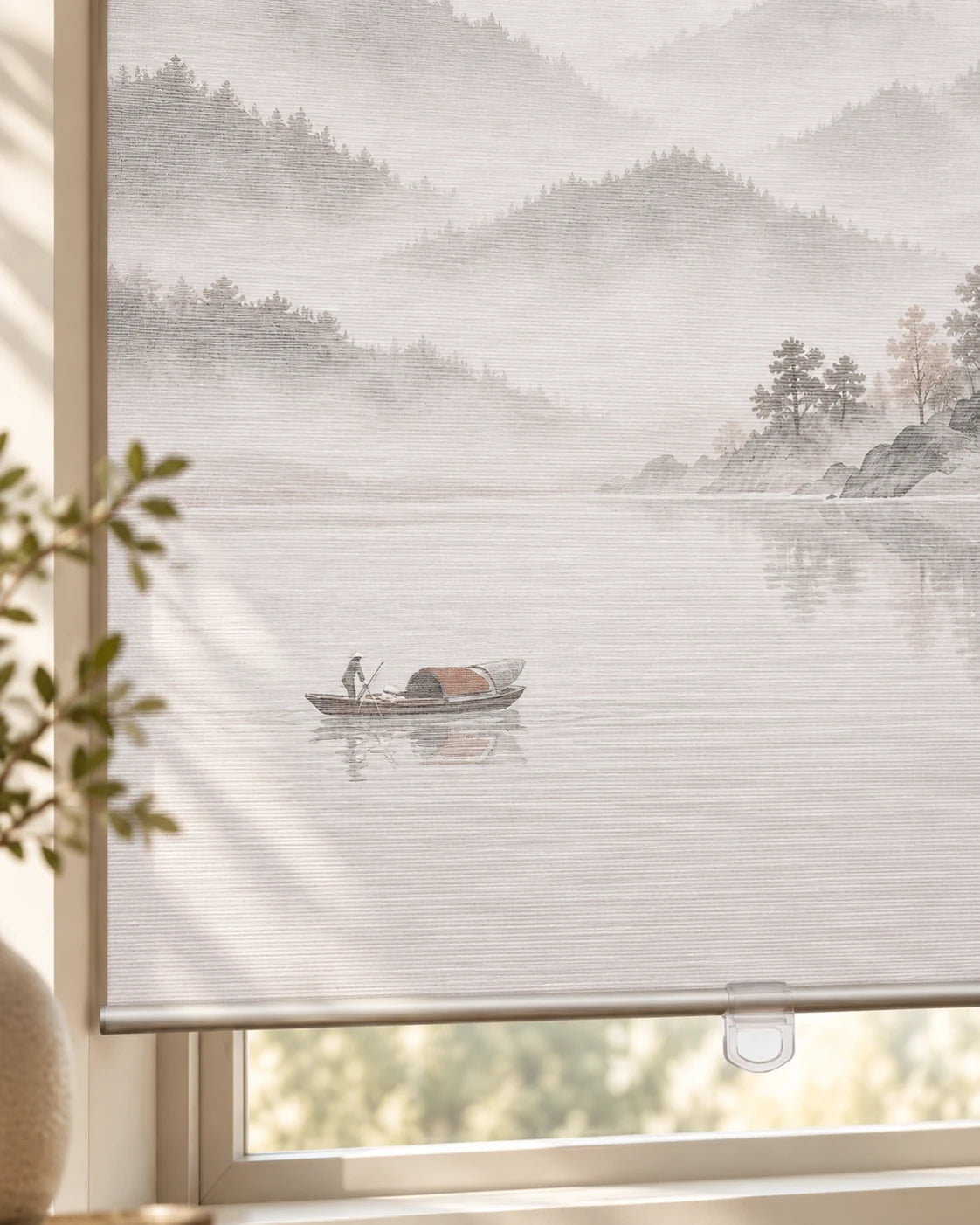 Printed roller shade · Landscape print and bottom rail