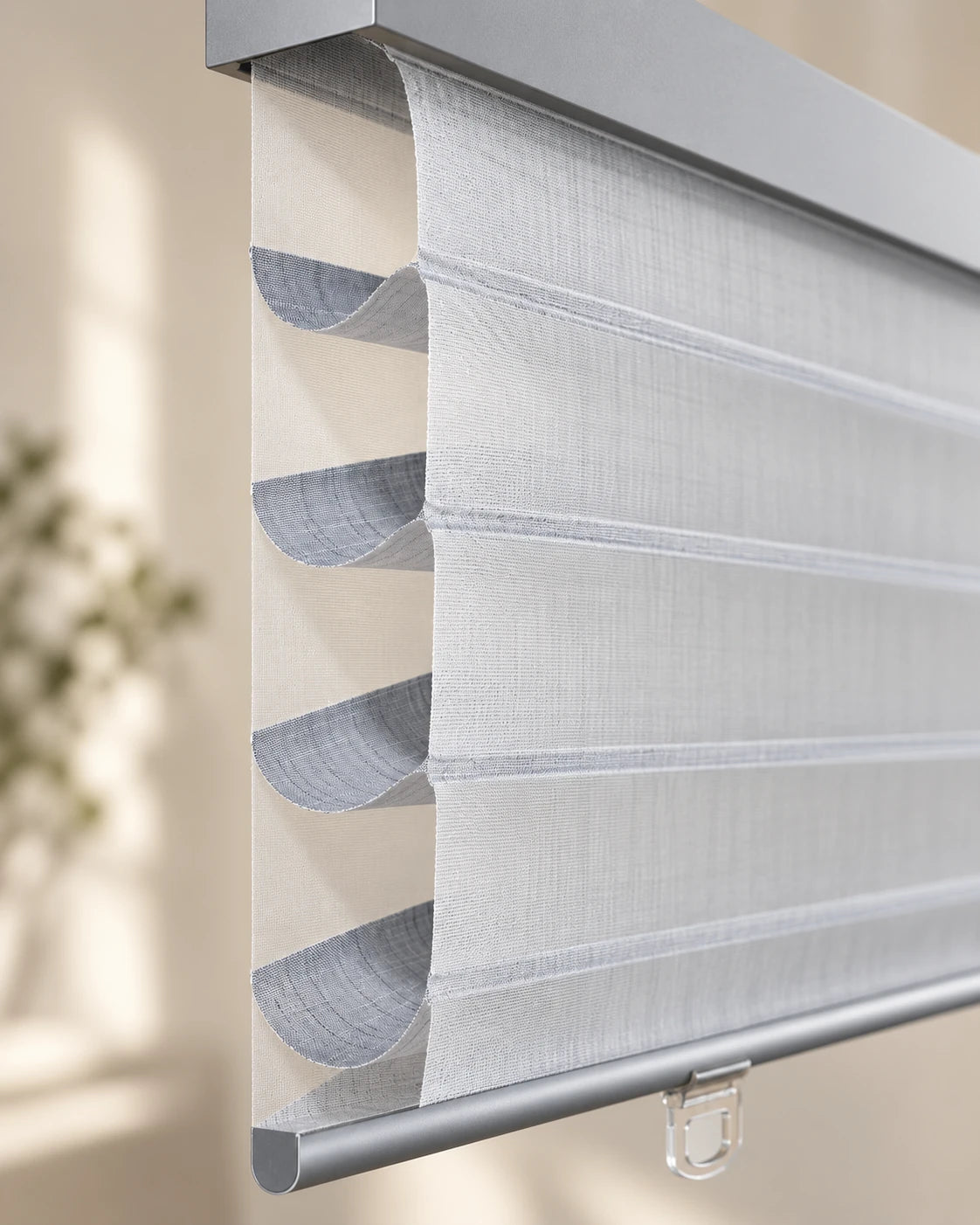 Sheer vane shade · Sheer fabric and vane structure
