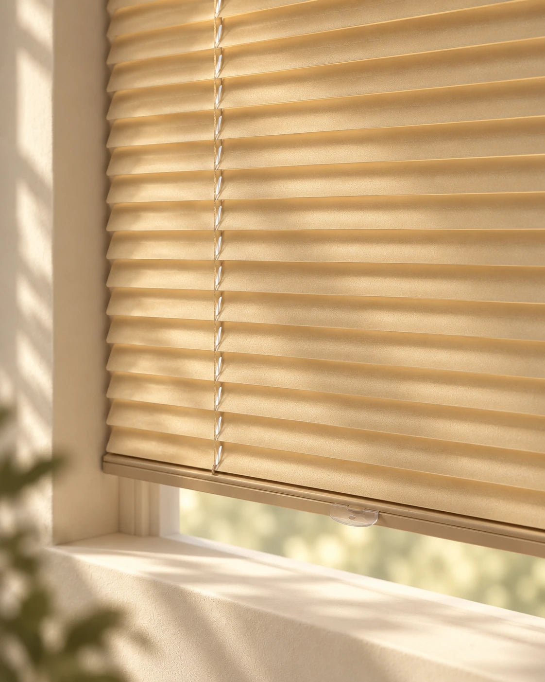 Top-down / bottom-up honeycomb shade · Pleated fabric detail